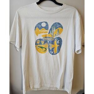 Converse Dessert Hiking Graphic Tee White Blue Gold Knit Short Sleeve XL